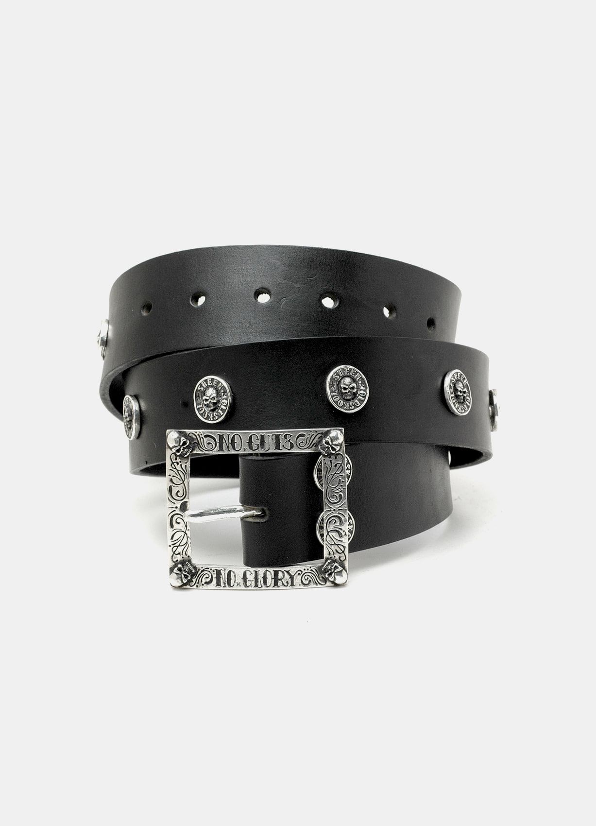 No Guts No Glory Leather Belt with Skull Button