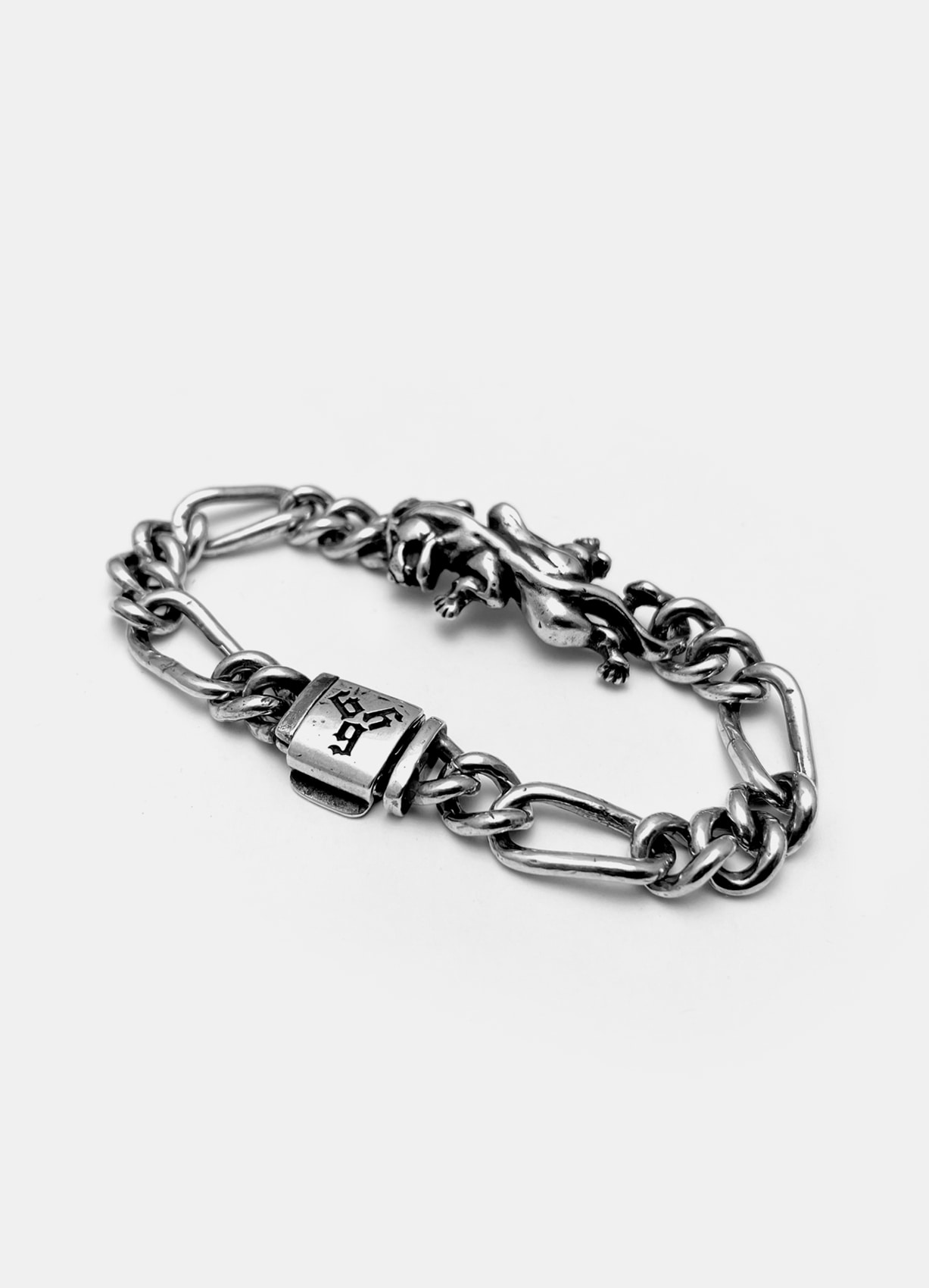571 Link Silver Bracelet with Black Panther Pendant