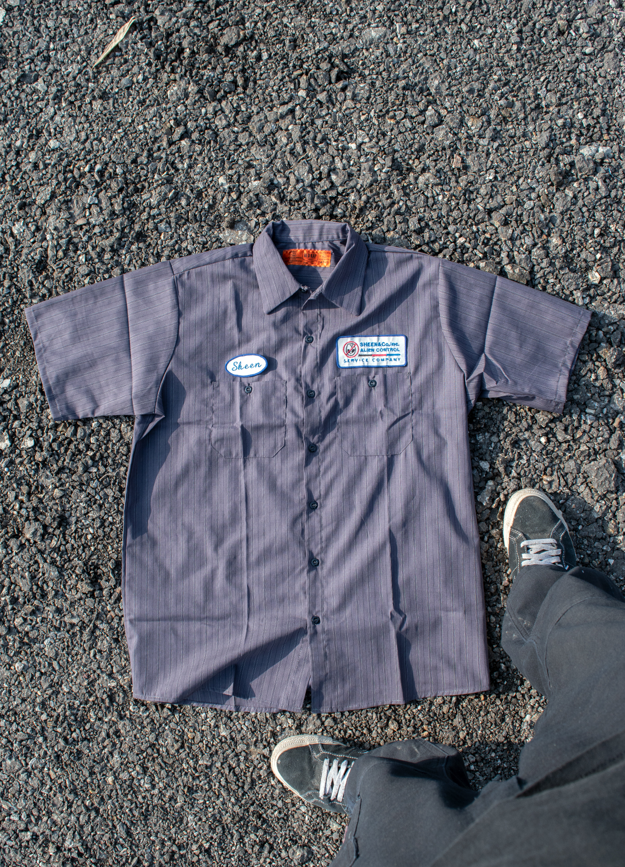 Alien Control Short Sleeve Work shirts Charcoal with blue/white Strife