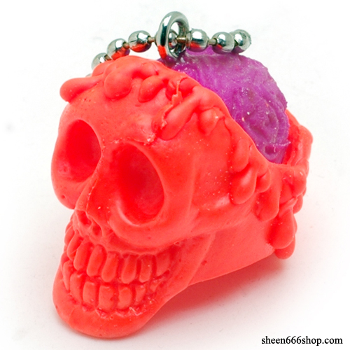 Brain Skull Resin KeyChain_Orange