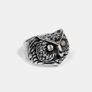 Custom Owl Silver Ring with Cubic